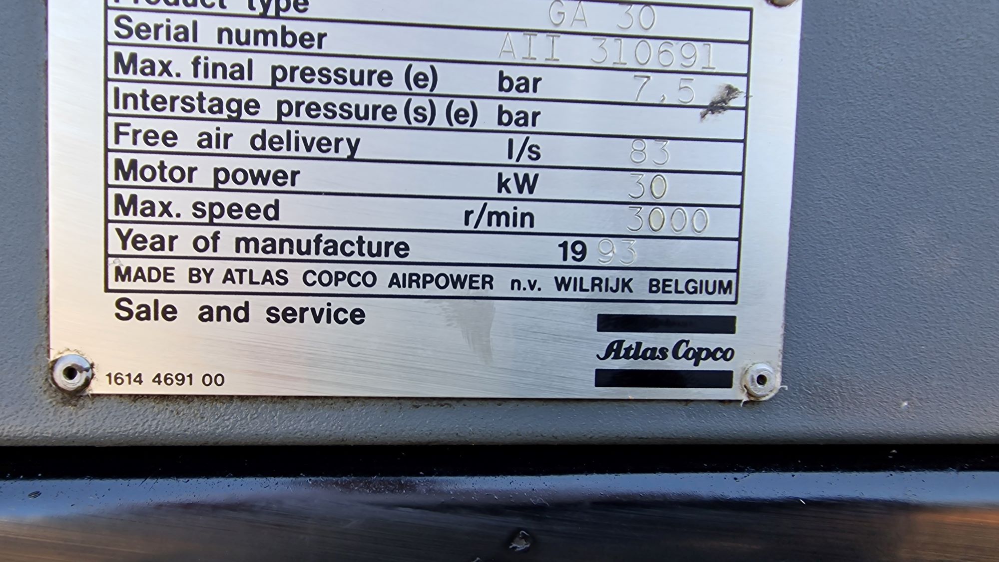 Screw compressor Atlas Copco GA 30 – 7.5 bar (11111010143) 5