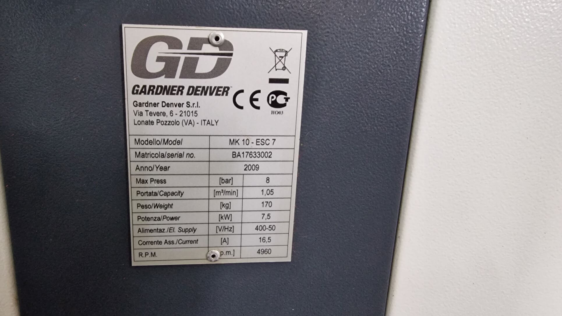 Used screw compressor GARDNER DENVER MK10 – ESC 7 – 8 bar (11111010130) 5